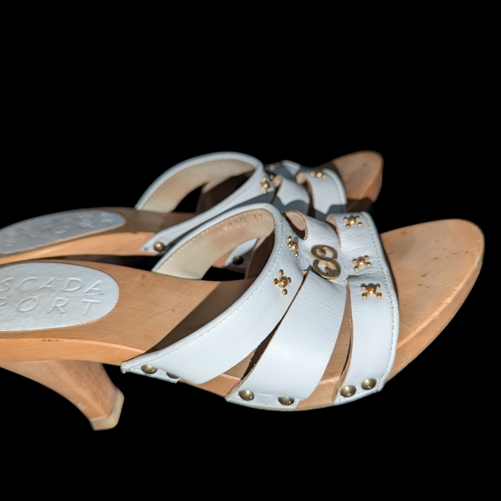 Escada Sports White Leather Wooden Sandals for Women - Picture 7 of 8